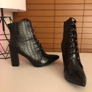 Croc embossed ankle boots